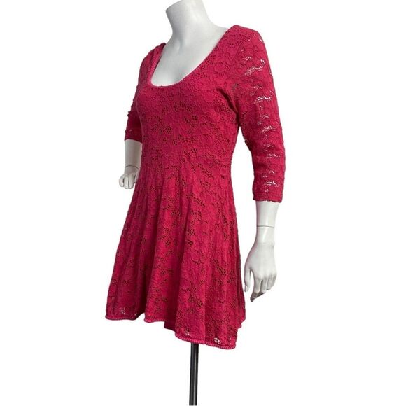 Free People Fit and Flair Pink Lace Dress - Picture 3 of 7